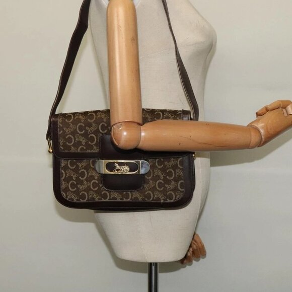 CELINE C Sulky Shoulder Bag Canvas Brown Gold Auth - Picture 1 of 16